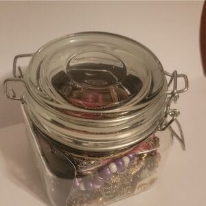 Glass Jar with Colorful Jewelry